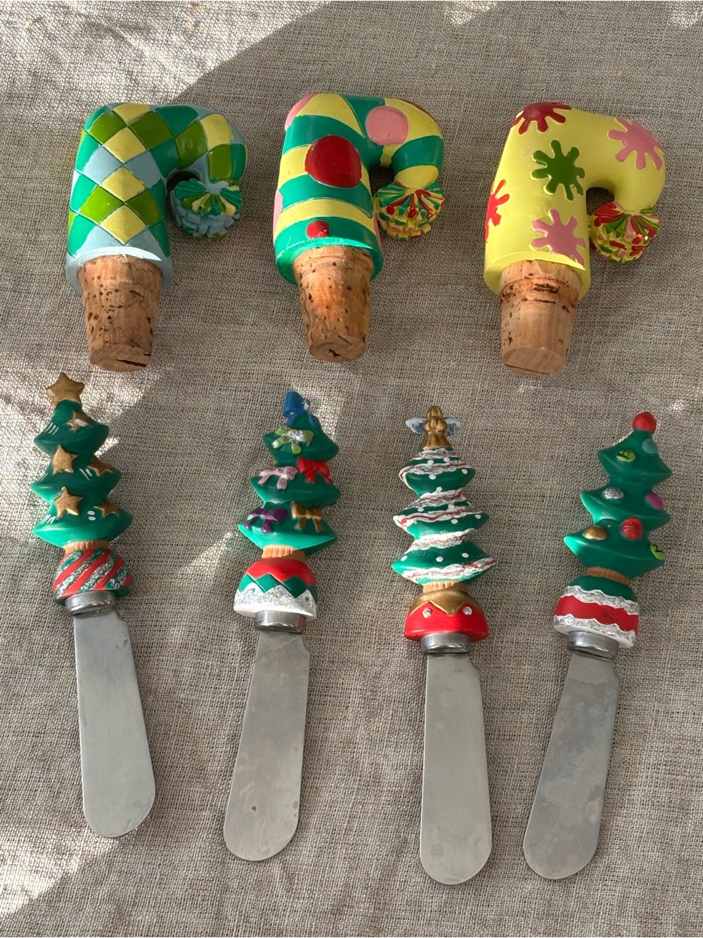 Christmas Tree Spreaders and Cork Stoppers - Green Holiday Set